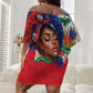 Haitian Princess Off Shoulder Short Dress Cultural Pride Floral Art