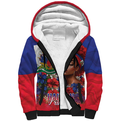 Haitian Princess Sherpa Hoodie Cultural Pride Floral Art