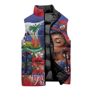 Haitian Princess Sleeveless Puffer Jacket Cultural Pride Floral Art