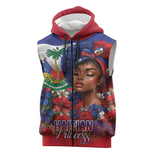 Haitian Princess Sleeveless Zip Hoodie Cultural Pride Floral Art