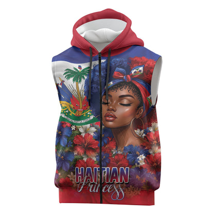 Haitian Princess Sleeveless Zip Hoodie Cultural Pride Floral Art