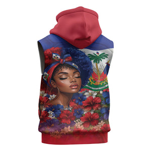 Haitian Princess Sleeveless Zip Hoodie Cultural Pride Floral Art