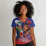 Haitian Princess Women V-Neck T-Shirt Cultural Pride Floral Art