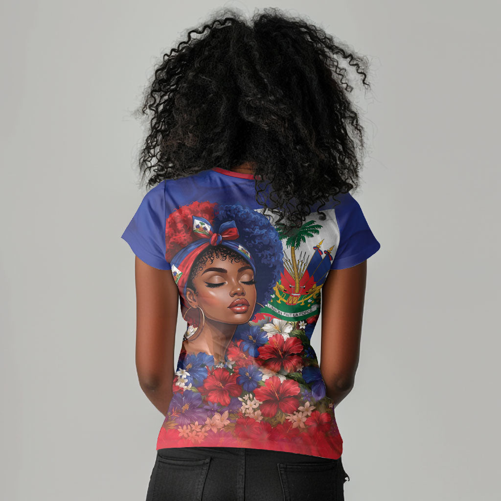 Haitian Princess Women V-Neck T-Shirt Cultural Pride Floral Art