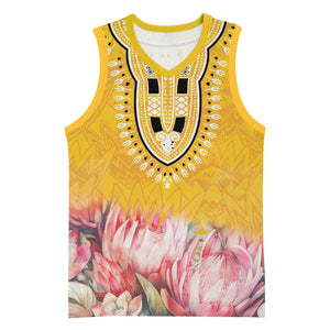 Africa Dashiki Basketball Jersey King Protea Floral Motif Patterns - African Pride