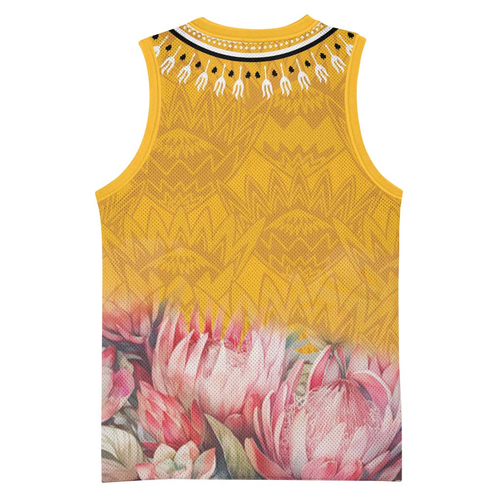 Africa Dashiki Basketball Jersey King Protea Floral Motif Patterns - African Pride