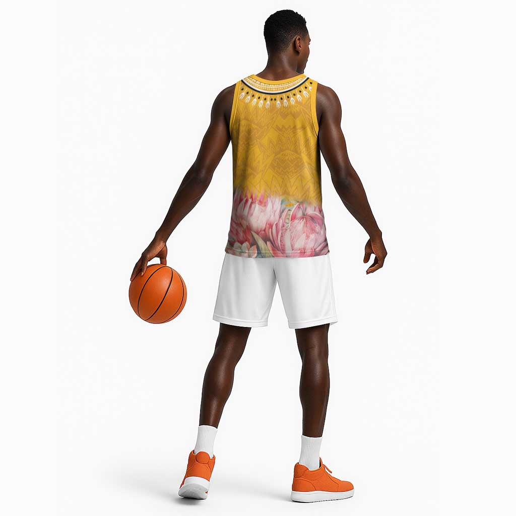 Africa Dashiki Basketball Jersey King Protea Floral Motif Patterns - African Pride