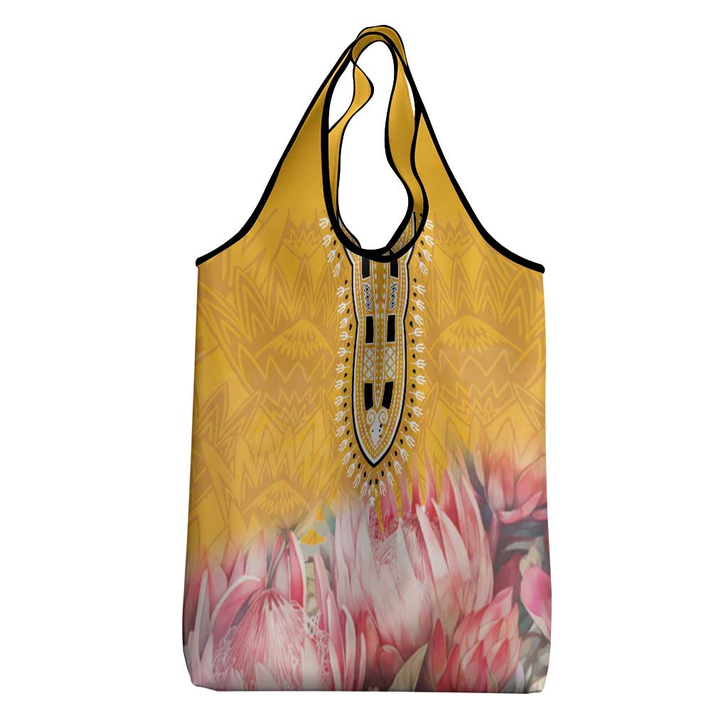 Africa Dashiki Grocery Bag King Protea Floral Motif Patterns