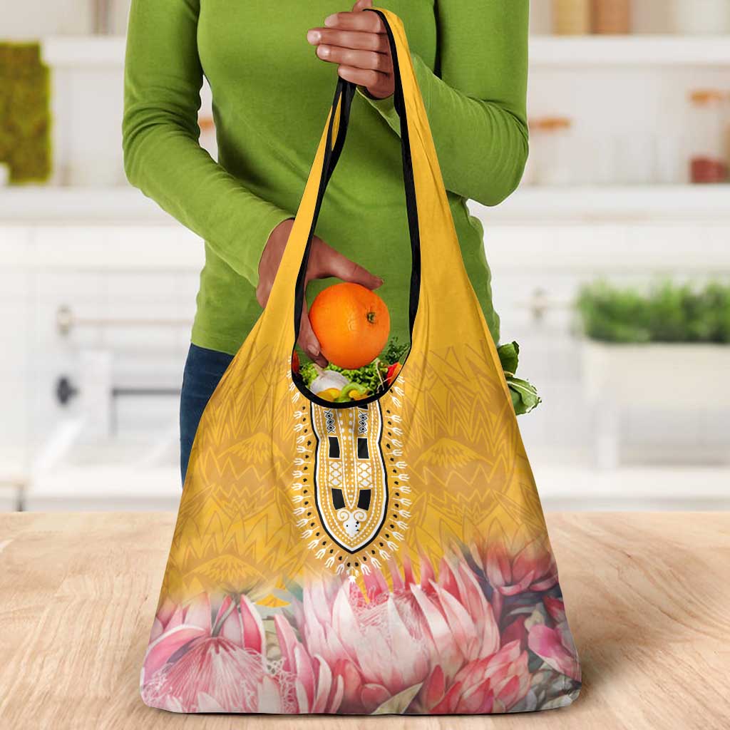 Africa Dashiki Grocery Bag King Protea Floral Motif Patterns