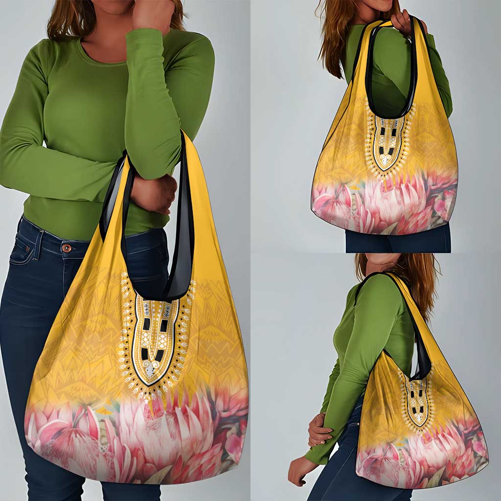 Africa Dashiki Grocery Bag King Protea Floral Motif Patterns