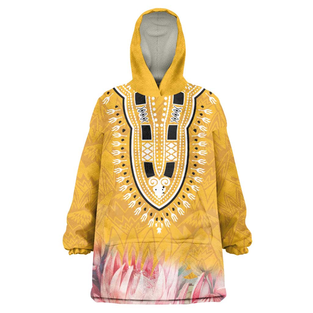 Africa Dashiki KId Wearable Blanket Hoodie King Protea Floral Motif Patterns