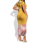 Africa Dashiki Short Sleeve Bodycon Dress King Protea Floral Motif Patterns LT18