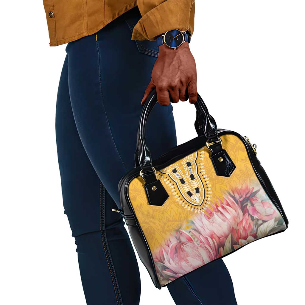Africa Dashiki Shoulder Handbag King Protea Floral Motif Patterns