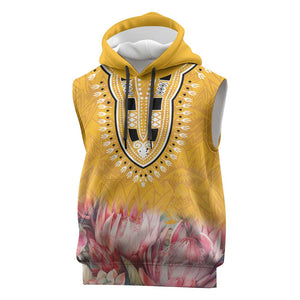 Africa Dashiki Sleeveless Hoodie King Protea Floral Motif Patterns - African Pride