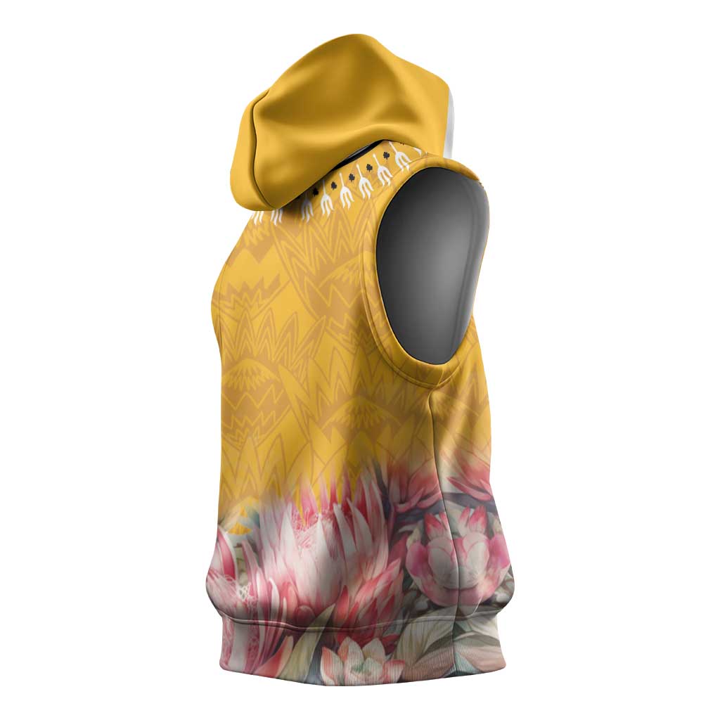 Africa Dashiki Sleeveless Hoodie King Protea Floral Motif Patterns - African Pride