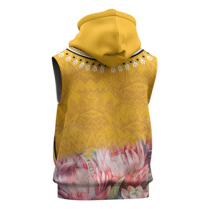 Africa Dashiki Sleeveless Zip Hoodie King Protea Floral Motif Patterns - African Pride