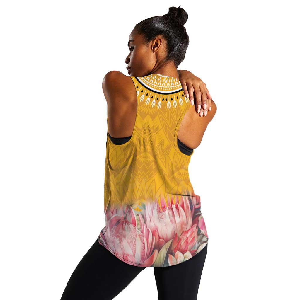 Africa Dashiki Women Racerback Tank King Protea Floral Motif Patterns