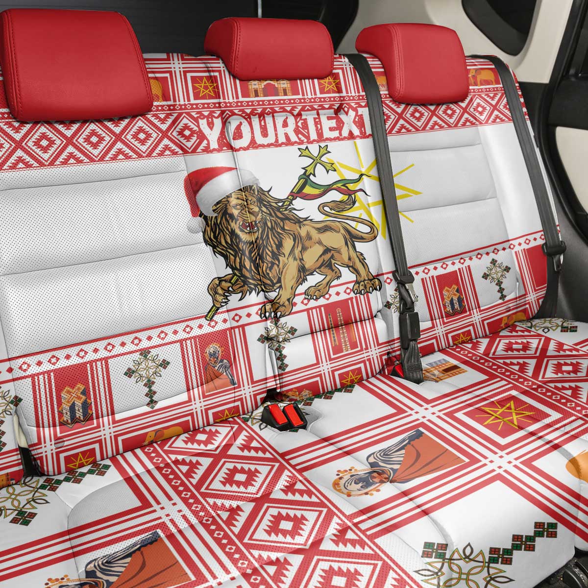 Personalized Ethiopia Melikam Gena Back Car Seat Cover Merry Christmas Lion of Judah