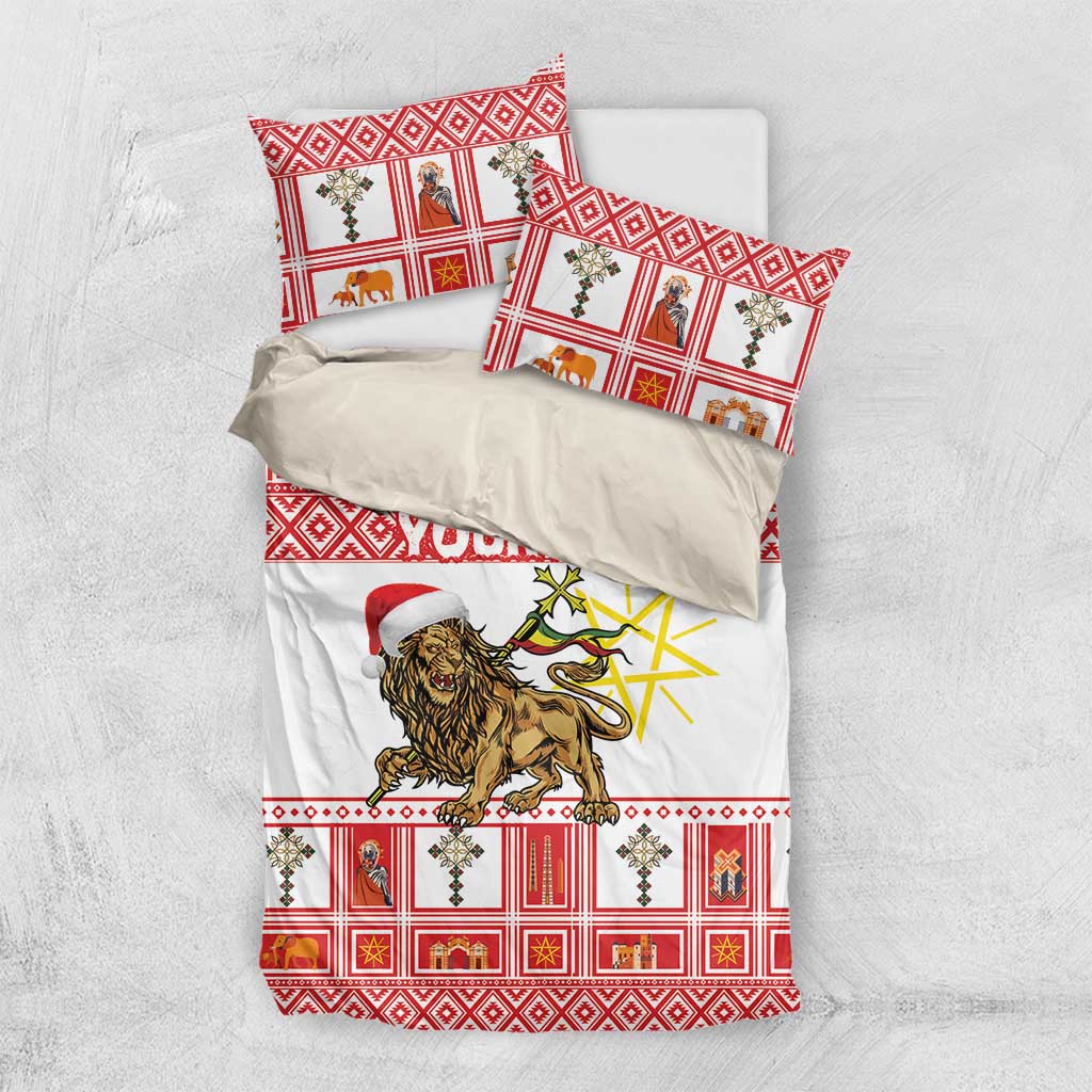 Personalized Ethiopia Melikam Gena Bedding Set Merry Christmas Lion of Judah