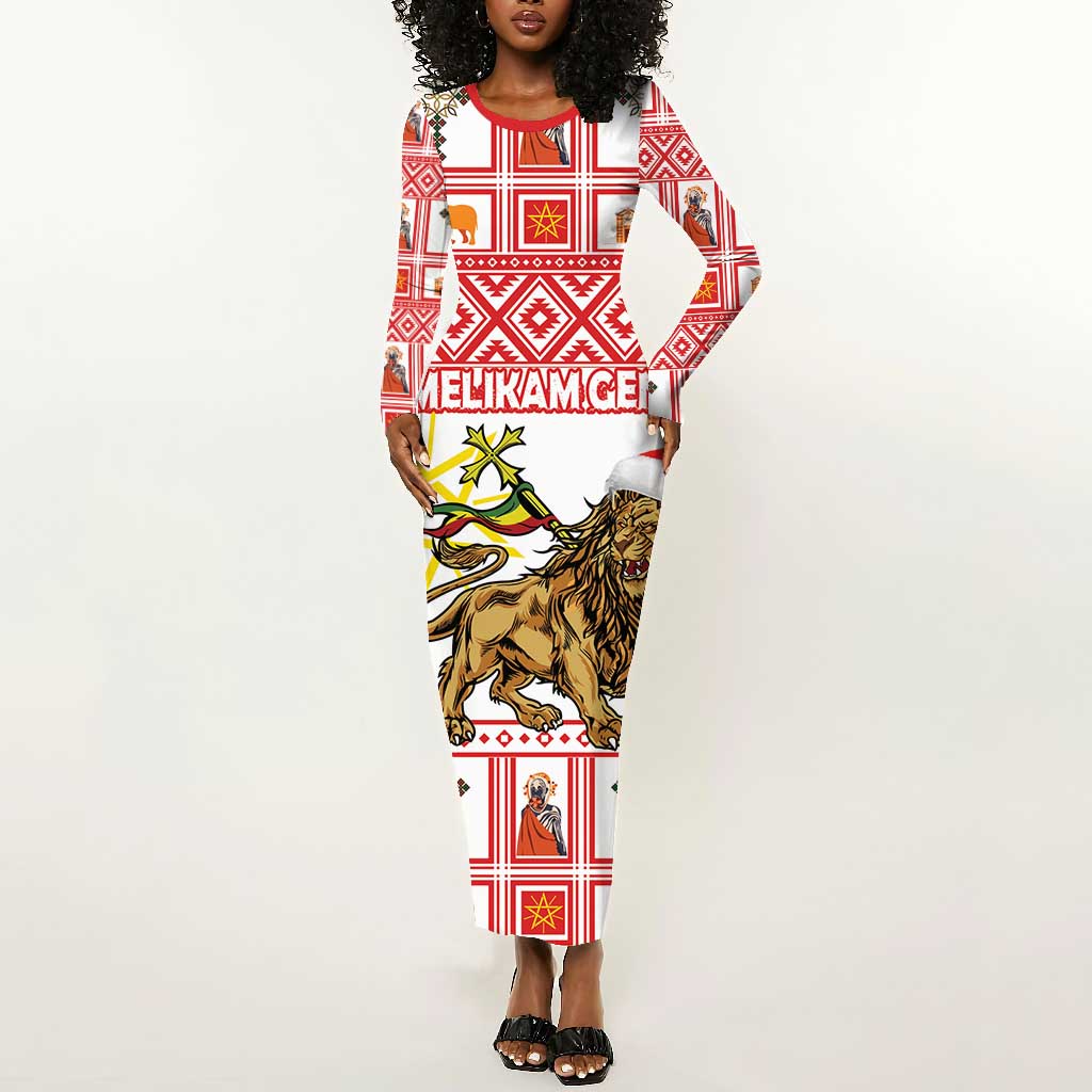 Personalized Ethiopia Melikam Gena Long Sleeve Bodycon Dress Merry Christmas Lion of Judah LT18