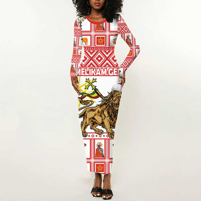 Personalized Ethiopia Melikam Gena Long Sleeve Bodycon Dress Merry Christmas Lion of Judah LT18