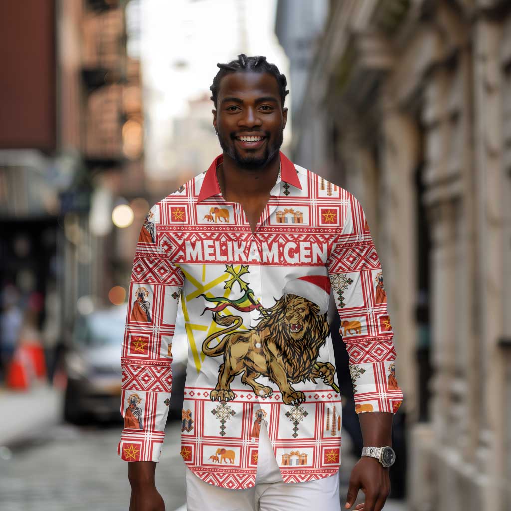 Personalized Ethiopia Melikam Gena Long Sleeve Button Shirt Merry Christmas Lion of Judah