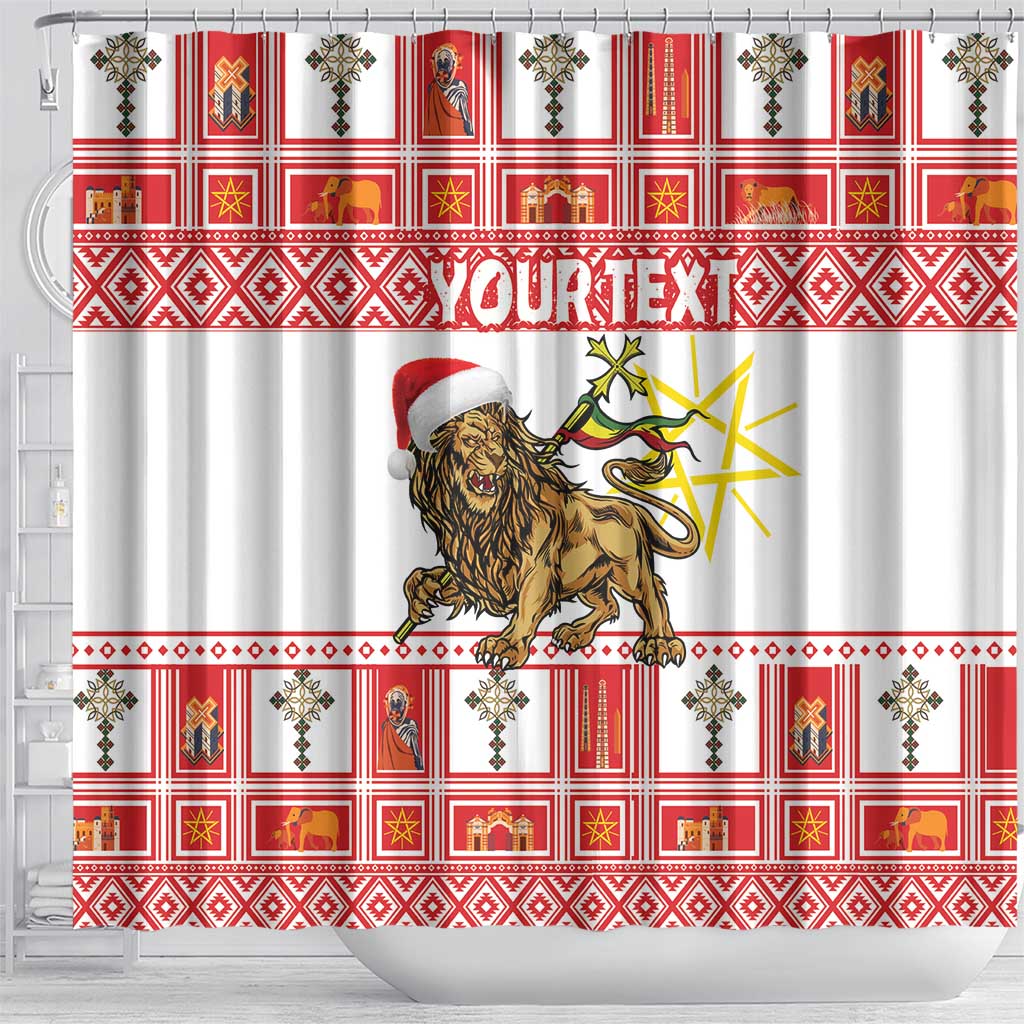 Personalized Ethiopia Melikam Gena Shower Curtain Merry Christmas Lion of Judah
