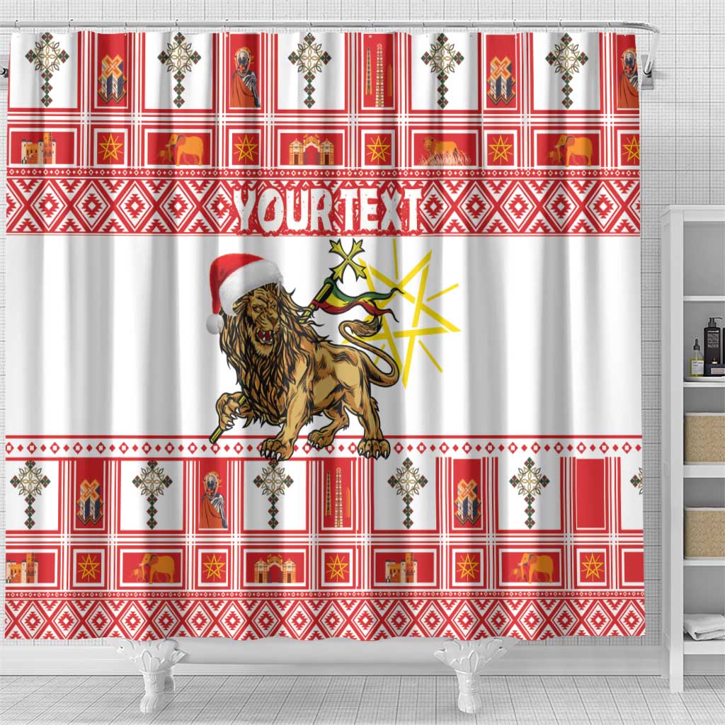 Personalized Ethiopia Melikam Gena Shower Curtain Merry Christmas Lion of Judah