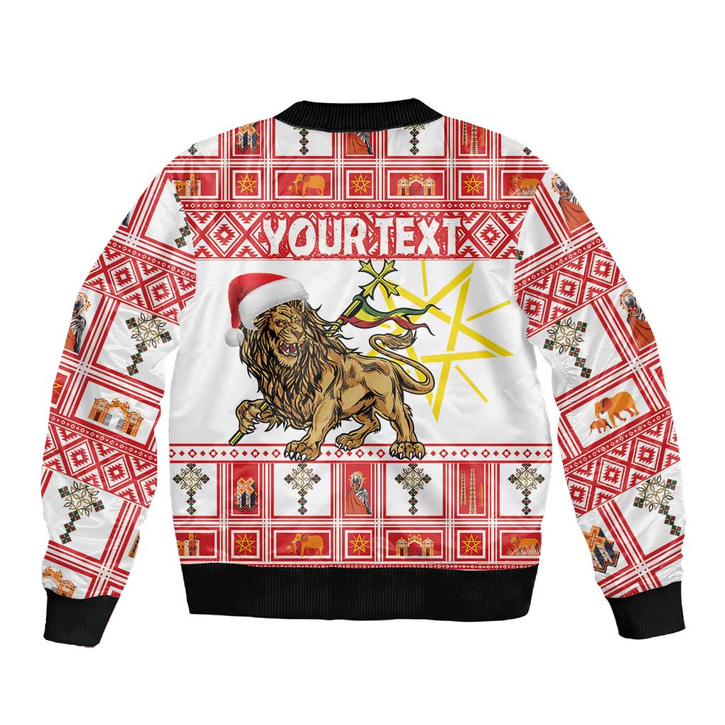 Personalized Ethiopia Melikam Gena Sleeve Zip Bomber Jacket Merry Christmas Lion of Judah