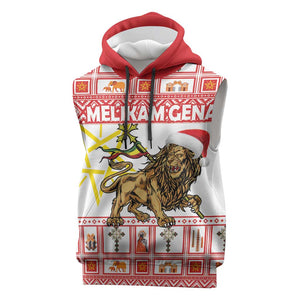 Personalized Ethiopia Melikam Gena Sleeveless Hoodie Merry Christmas Lion of Judah - African Pride