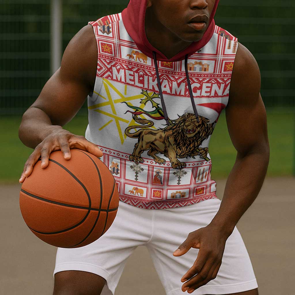 Personalized Ethiopia Melikam Gena Sleeveless Hoodie Merry Christmas Lion of Judah - African Pride