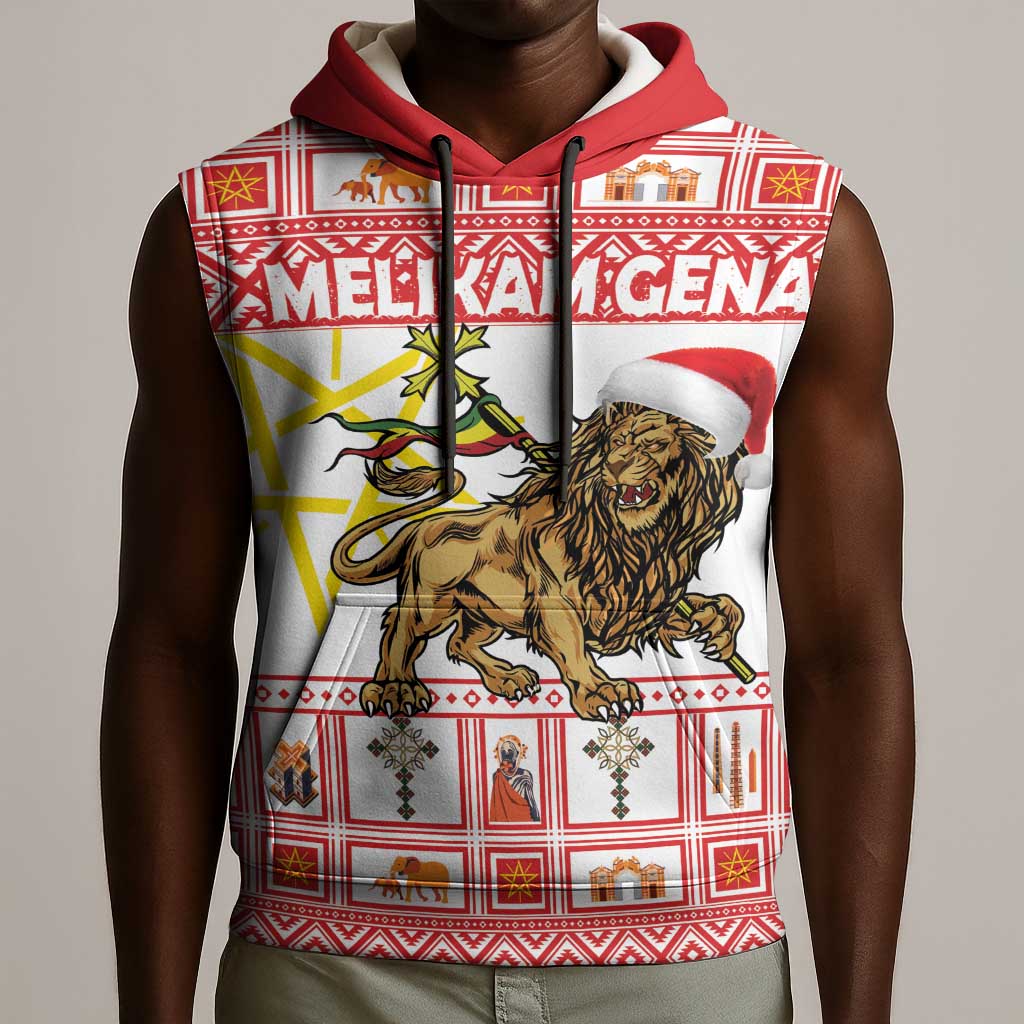 Personalized Ethiopia Melikam Gena Sleeveless Hoodie Merry Christmas Lion of Judah - African Pride