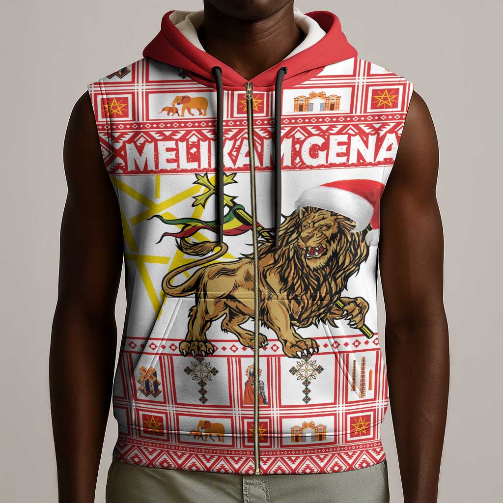 Personalized Ethiopia Melikam Gena Sleeveless Zip Hoodie Merry Christmas Lion of Judah - African Pride
