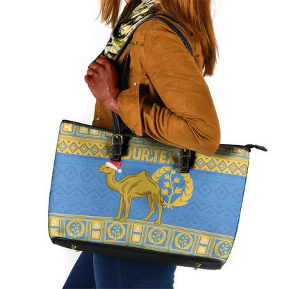 Personalized Eritrea Emblem Leather Tote Bag Ruhus Beal Lidet - Kente Pattern