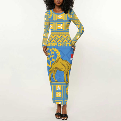 Personalized Eritrea Emblem Long Sleeve Bodycon Dress Ruhus Beal Lidet - Kente Pattern LT18