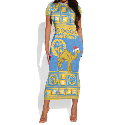 Personalized Eritrea Emblem Short Sleeve Bodycon Dress Ruhus Beal Lidet - Kente Pattern LT18