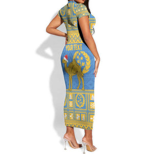 Personalized Eritrea Emblem Short Sleeve Bodycon Dress Ruhus Beal Lidet - Kente Pattern LT18