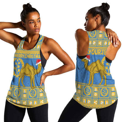 Personalized Eritrea Emblem Women Racerback Tank Ruhus Beal Lidet - Kente Pattern