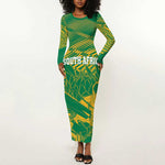 Cricket South Africa Custom Long Sleeve Bodycon Dress Green Version Proteas - African Pride