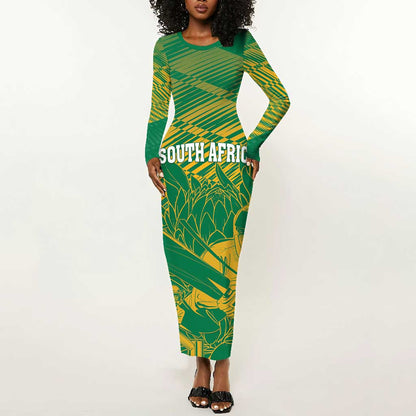 Cricket South Africa Custom Long Sleeve Bodycon Dress Green Version Proteas - African Pride