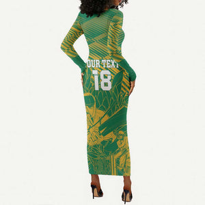Cricket South Africa Custom Long Sleeve Bodycon Dress Green Version Proteas - African Pride