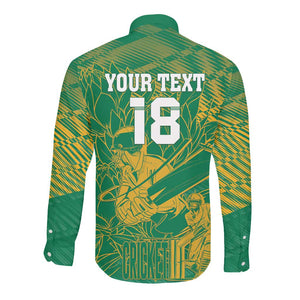Cricket South Africa Custom Long Sleeve Button Shirt Green Version Proteas - African Pride