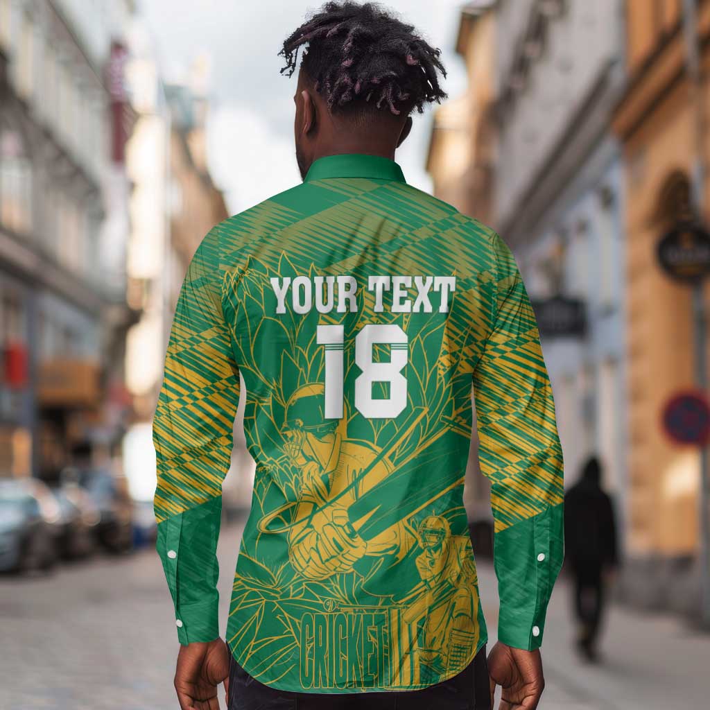 Cricket South Africa Custom Long Sleeve Button Shirt Green Version Proteas - African Pride