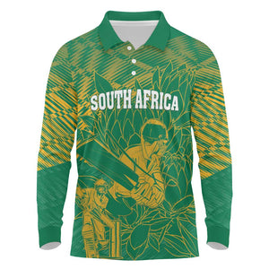 Cricket South Africa Custom Long Sleeve Polo Shirt Green Version Proteas - African Pride