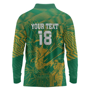 Cricket South Africa Custom Long Sleeve Polo Shirt Green Version Proteas - African Pride