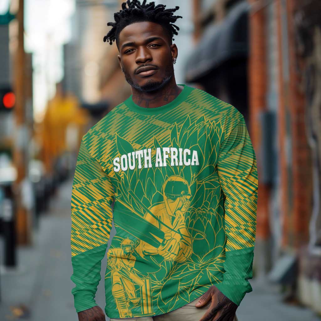 Cricket South Africa Custom Long Sleeve Shirt Green Version Proteas - African Pride