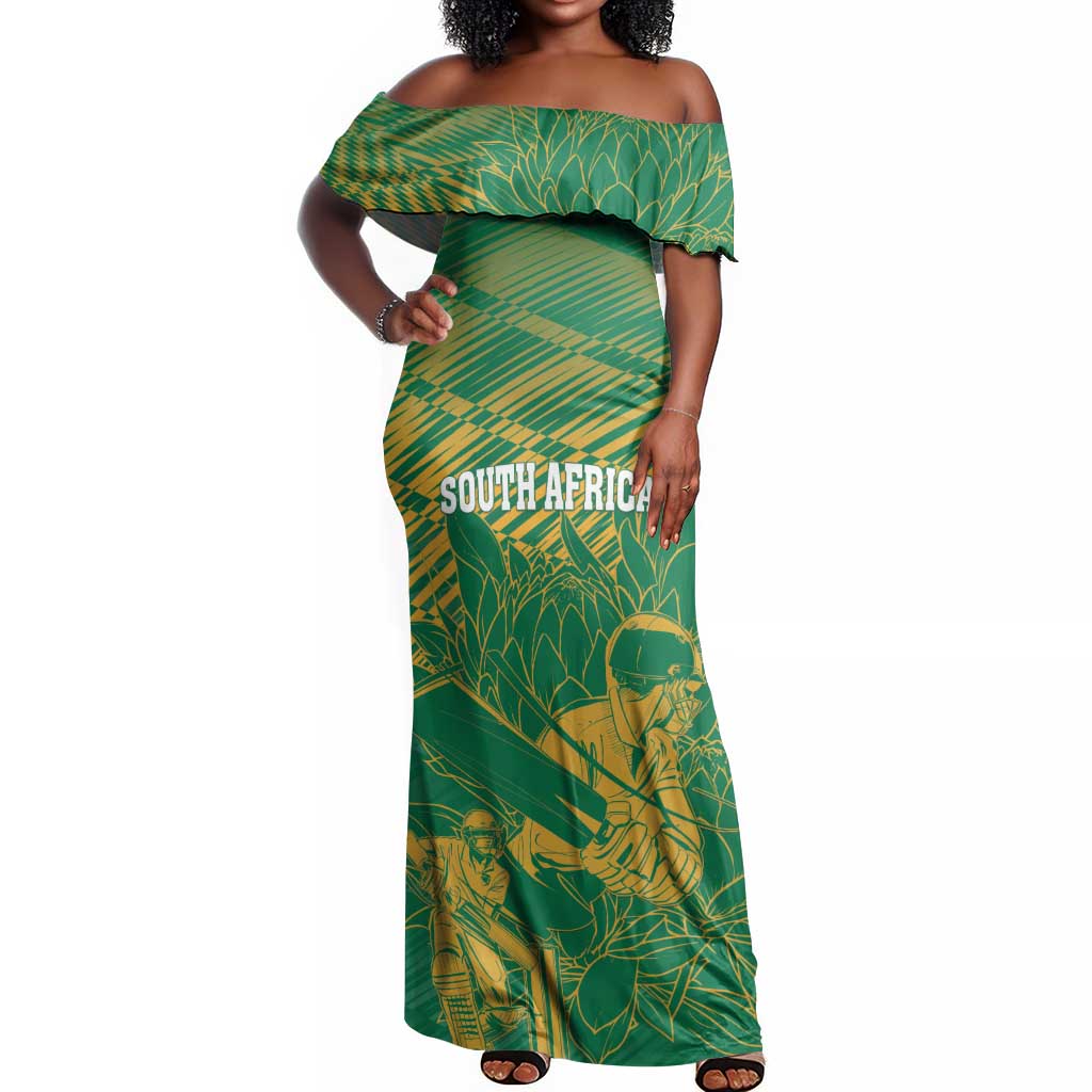 Cricket South Africa Custom Off Shoulder Maxi Dress Green Version Proteas - African Pride