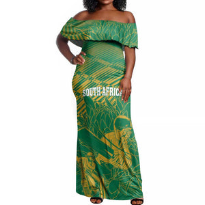 Cricket South Africa Custom Off Shoulder Maxi Dress Green Version Proteas - African Pride