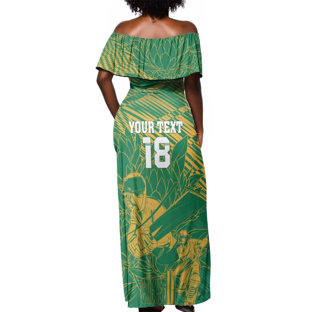 Cricket South Africa Custom Off Shoulder Maxi Dress Green Version Proteas - African Pride