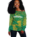 Cricket South Africa Custom Off Shoulder Sweater Green Version Proteas - African Pride